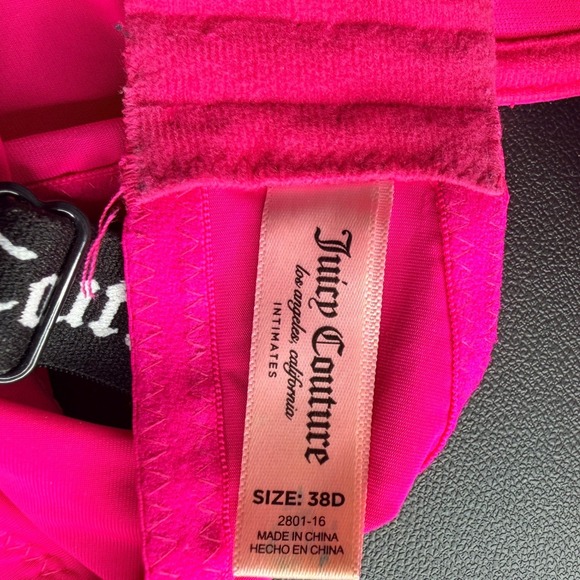 Y2K Juicy Couture Bra 38D Hot Pink T-Shirt Bra Padded Underwire Adj. Logo Straps - Picture 4 of 8